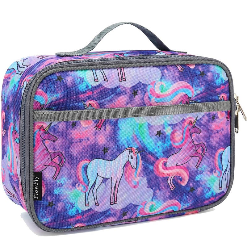 FlowFly Kids Lunch box Insulated Soft Bag Mini Cooler Back to School Thermal Meal Tote Kit for Girls, Boys, Unicorn#2 - Image 1